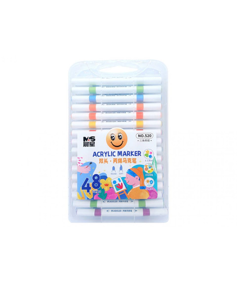 Marker Acrilic cu vârf dublu, 48 culori, cutie plastic, ML49-11